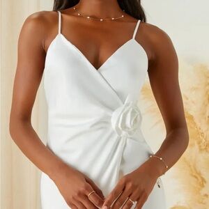 Lulus Height of Romance White Satin Rosette A-Line Maxi Dress